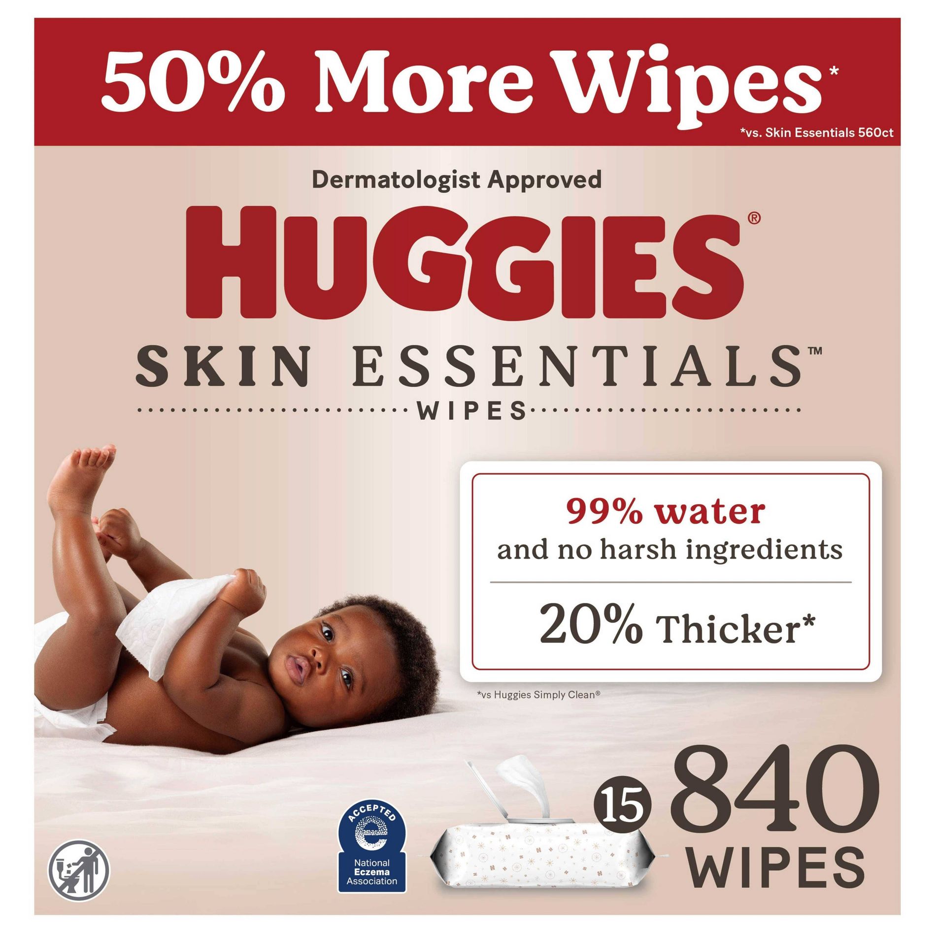 Huggies Skin Essentials Baby Wipes - 840ct -15pk: Diaper Area, Unscented