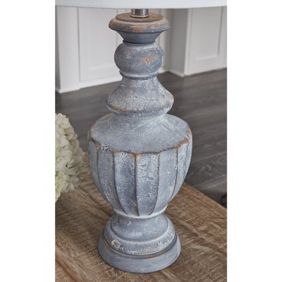 Antiqued Blue Terra Cotta Table Lamp with Fabric Shade