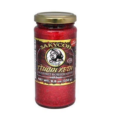 Zakuson Gourmet Horseradish With Beets 8.8oz - Authentic Gourmet Condiment, Traditional Russian Flavors For Bold Taste Profil