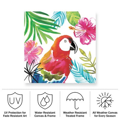 Farida Zaman Tropical Parrot Canvas Print with Wood Frame, 18x18