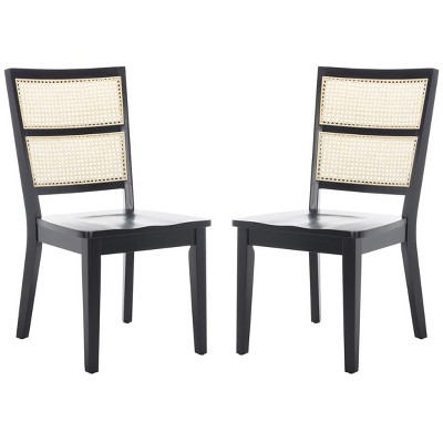 Black and Natural Woven Rattan Back Dining Chair Set