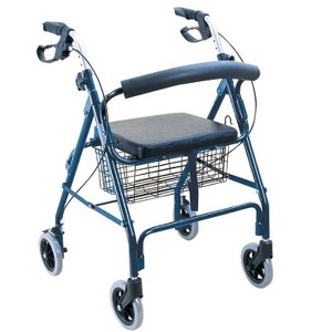BodyMed Regular Aluminum Rollator, Medical Roller, PVC Soft Seat, Walking Aid, Elder Assistance, Four Wheels, Blue with - 1 of 4