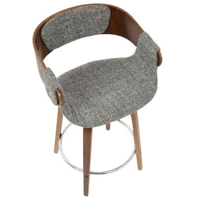 Elisa 33" Gray and Walnut Mid-Century Modern Swivel Counter Stool