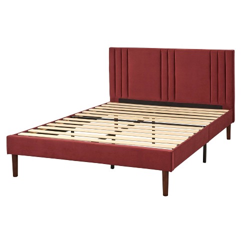 Stationary Velvet Queen Burgundy Bed