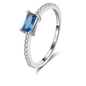 Engagement Ring for Women Emerald Cut Blue Cz Sterling Silver Ginger Lyne Collection - 1 of 4