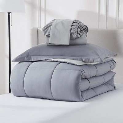 Twin Grey Reversible Microfiber Bed in a Bag Set