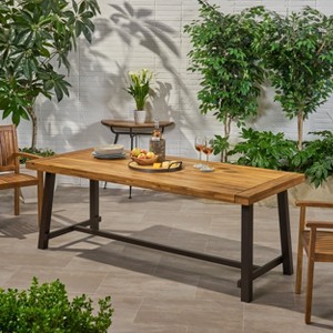 Osparple 79 Inch Rectangle Patio Table,Outdoor Dining Table with Acacia Wood Tabletop and Metal Legs for 8 - 1 of 4