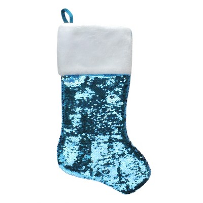 Northlight 22.75" Sky Blue and Silver Reversible Sequined Christmas Stocking with Faux Fur Cuff