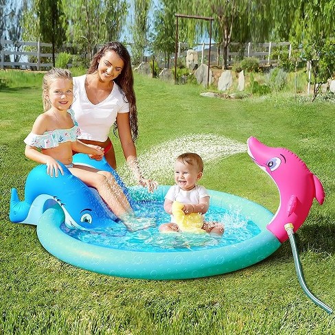 Syncfun 60” Inflatable Sprinkler Kiddie Pool With Slide, Sprinkler
