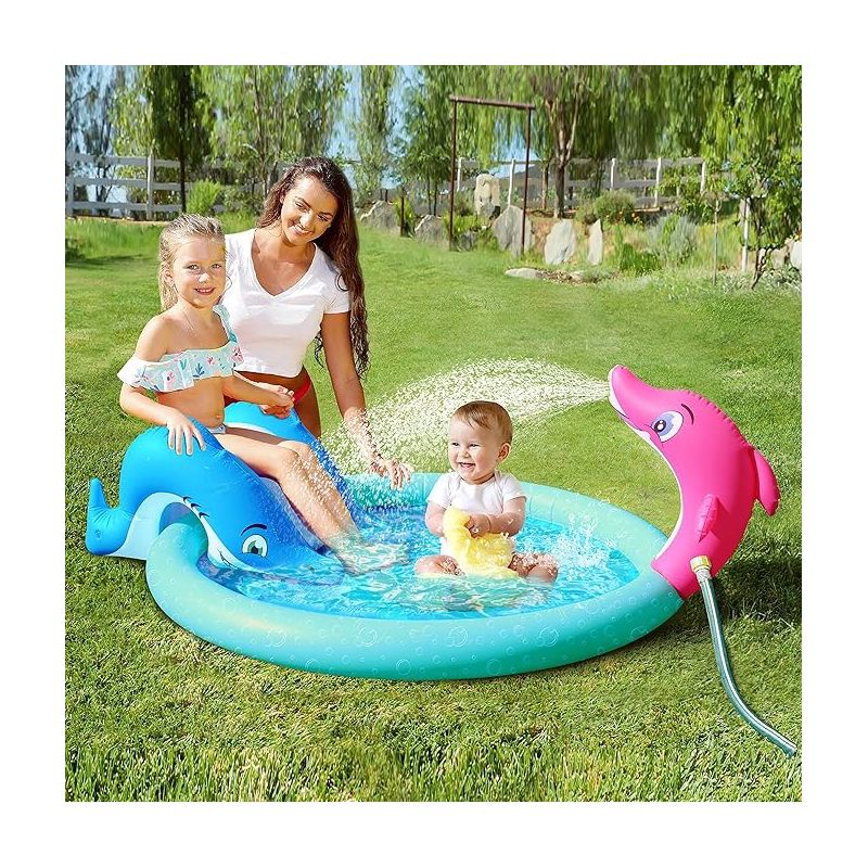 Syncfun 60” Inflatable Sprinkler Kiddie Pool with Slide, Sprinkler Pool Play Center Toy for Kids Toddlers Seasonal Merriment Activity, 1 of 6