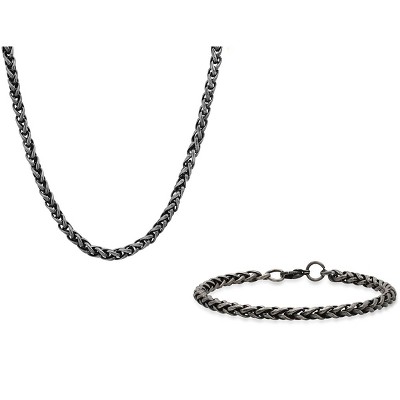 Steeltime 24" and 8.5" Men's stainless steel oxidized wheat chain set
