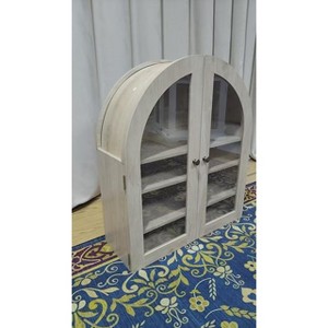 1PC Light Gray MDF Wall Cabinet - Arched Medicine Cabinet with Glass Door & Adjustable Shelves, Farmhouse Bathroom/Kitchen Storage Organizer - 1 of 1