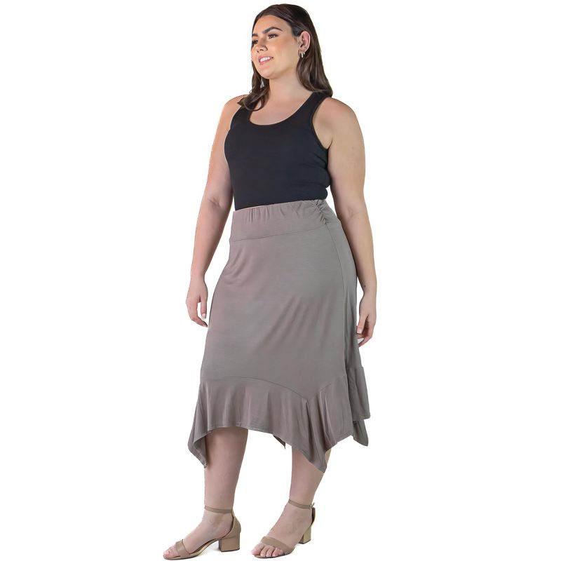 24seven Comfort Apparel Plus Size Solid Color Knee Length Elastic Waist Handkerchief Skirt, 2 of 5