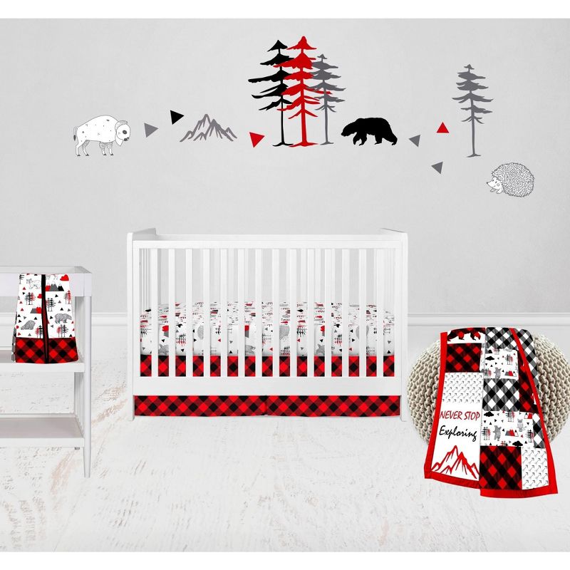 Bacati - Lumberjack Red Black Gray 4 pc Crib Bedding Set with Diaper Caddy, 1 of 10