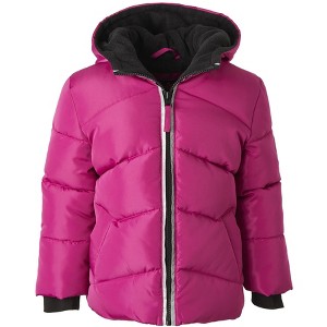 Pink Platinum Little Girl Faux Memory Puffer Jacket with Reflective Details - 1 of 2