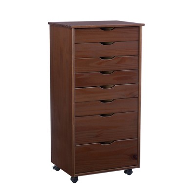 Linon Cary Walnut Eight Drawer Plus Roll Cart