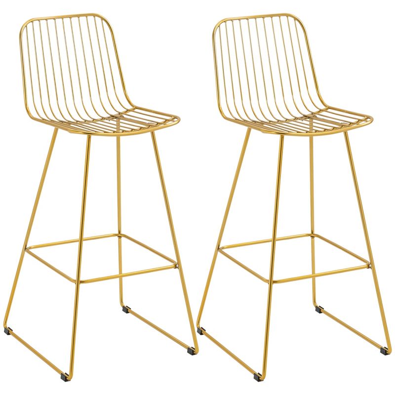 HOMCOM Modern Bar Stools, Metal Wire Bar Height Barstools, 30" Seat Height Bar Chairs for Kitchen with Back and Footrest, Set of 2, 4 of 7