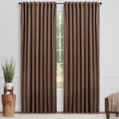 Taupe Velvet Blackout Privacy Window Curtain Panels, 52 x 63 Inches