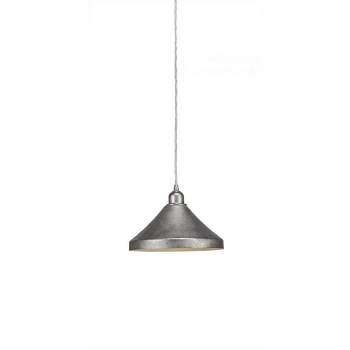 Toltec Lighting Vintage 1 - Light Pendant in  Aged Silver with 10” Aged Silver Cone Metal Shade Shade