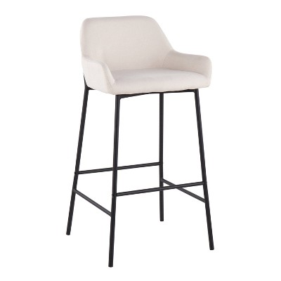 Set of 2 Cream Fabric and Black Metal Industrial Bar Stools