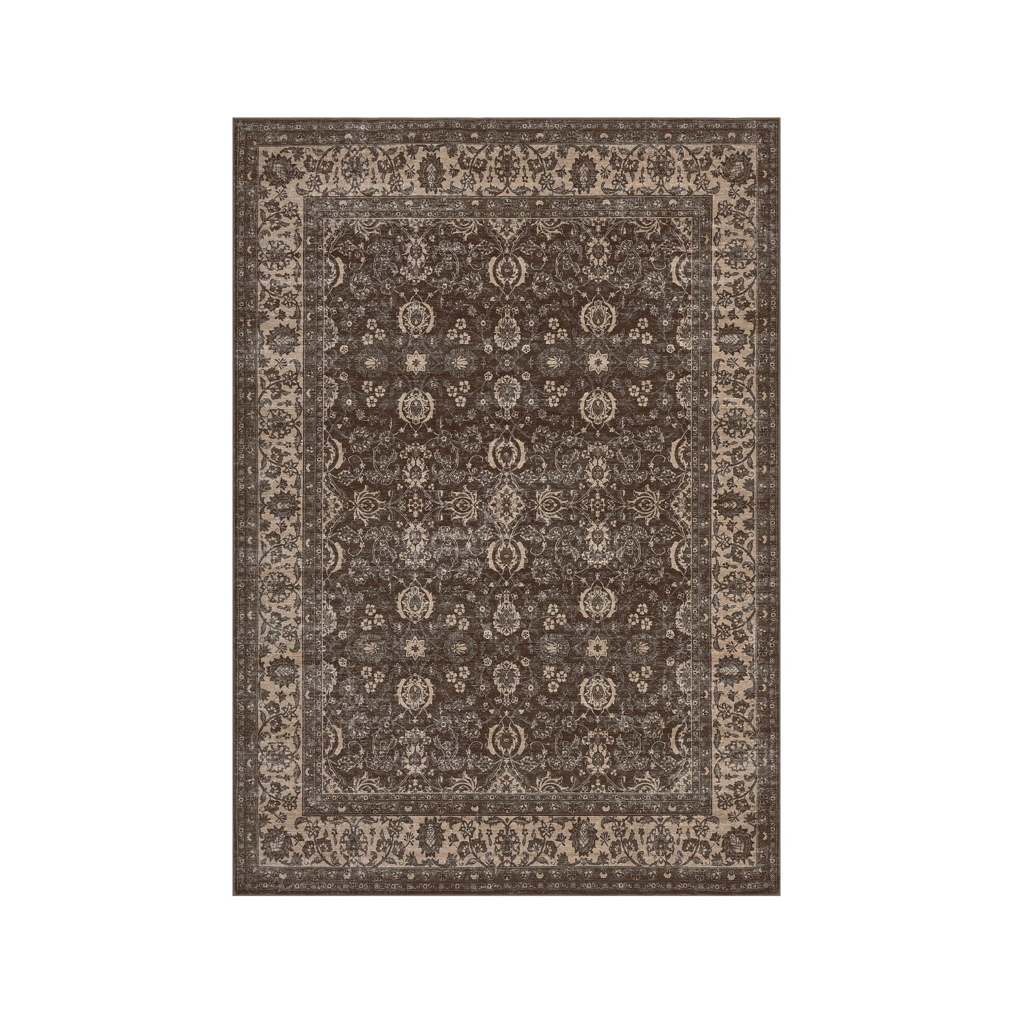 Floral Rug Brown 8'x10' Washable Area Rugs, Non Slip Vintage Boho Stain Resistant Low Pile Carpets for Living Room Dining Room Bedroom Office Nursery