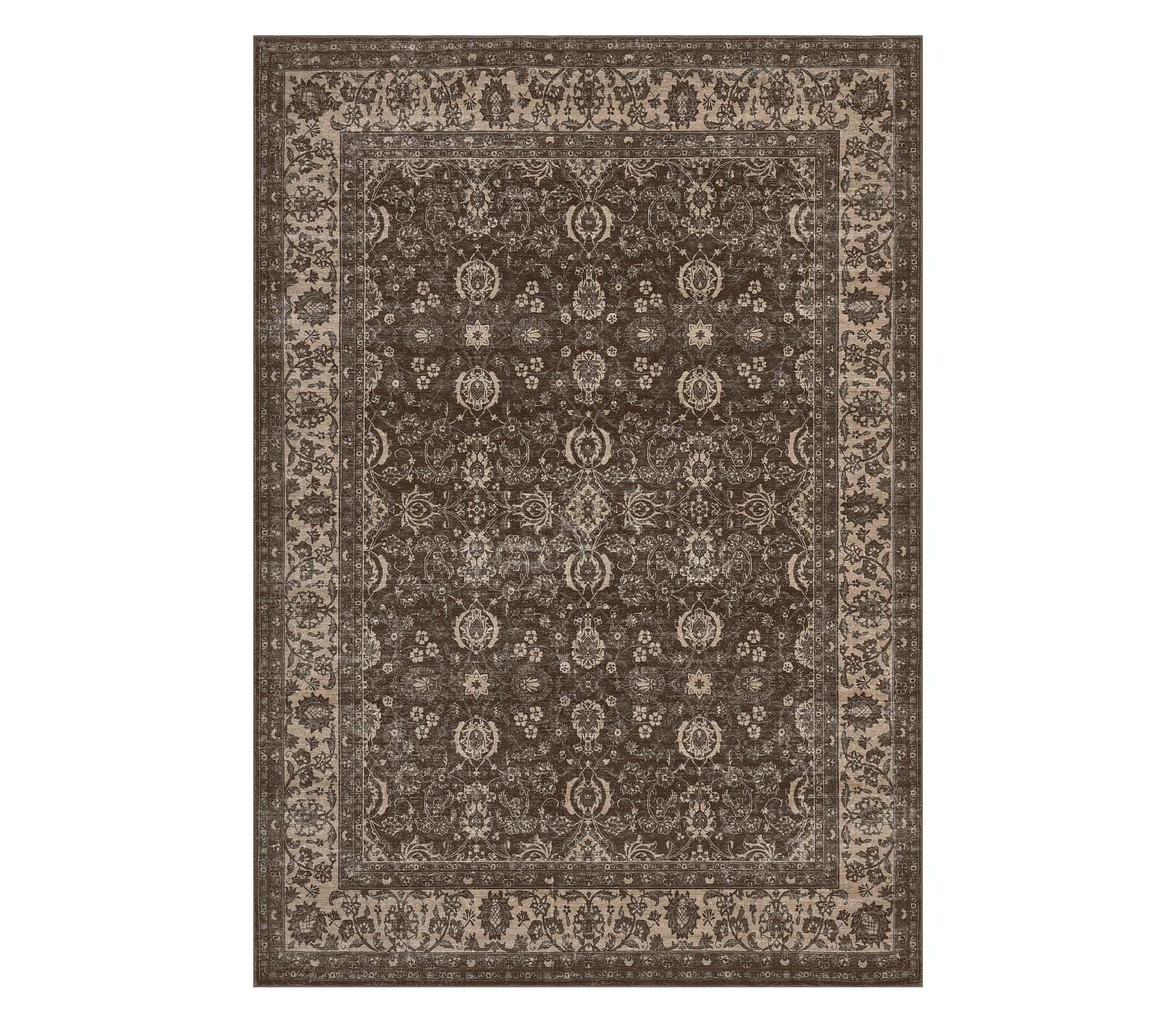 Floral Rug Brown 8'x10' Washable Area Rugs, Non Slip Vintage Boho Stain Resistant Low Pile Carpets for Living Room Dining Room Bedroom Office Nursery