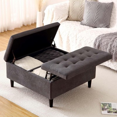Whizmax 33" Large Square Ottoman with Storage, Lift Top Coffee Table Upholstered Velvet Storage Footrest Ottomans Toy Box for Living Room