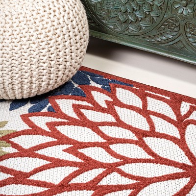 Minori Cream Red Blue Floral Synthetic Indoor Outdoor Rug