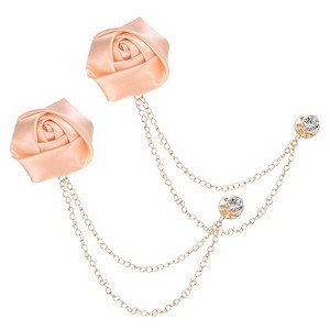 Unique Bargains Cloth Flower Lapel Pin with Gold Badge Tassel Chain for Men Wedding 1.57 inch 2 Pcs - 1 of 4