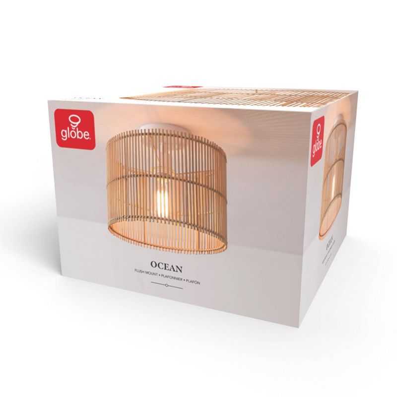 Ocean 1-Light Matte White Flush Mount Ceiling Light with Natural Bamboo Shade - Globe Electric, 4 of 12