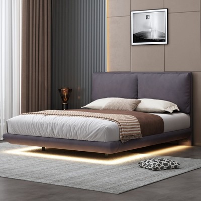 Queen Upholstered Bed with Sensor Light, Large Backrests & USB/Sockets - Stylish & Tech-Savvy