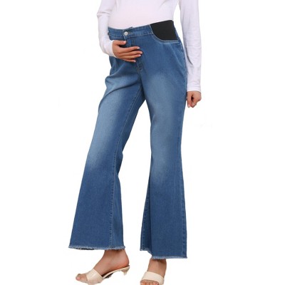INSPIRE CHIC Women's Maternity Denim Bootcut Flared Jeans Stretchy Mid Rise Elastic Bell Frayed Hem Pregnancy Pants Jeggings