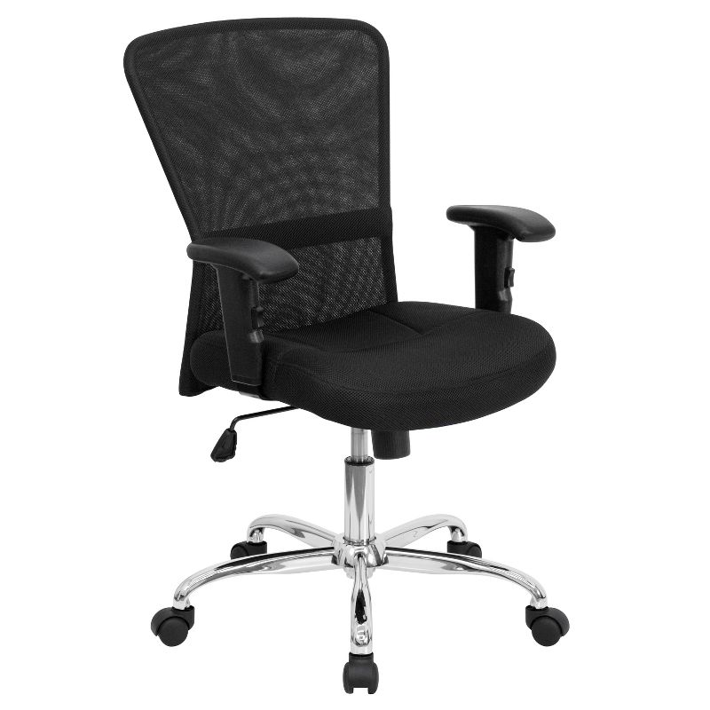 Flash Furniture Mid-Back Black Mesh Contemporary Swivel Task Office Chair with Chrome Base and Adjustable Arms, 1 of 6