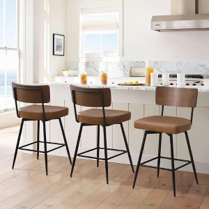 Bekrvio 29'' Counter Height Swivel Bar Stools, Upholstered Faux Leather - 1 of 4