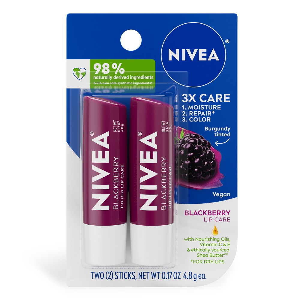 Photos - Lipstick & Lip Gloss Nivea Lip Blackberry Tinted Lip Balm - 0.34oz/2pk 
