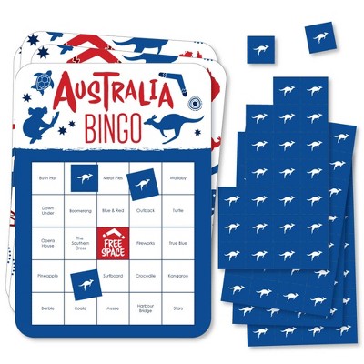 Big Dot of Happiness Australia Day - Bar Bingo Cards and Markers - G'Day Mate Aussie Party Shaped Bingo Game - Set of 18