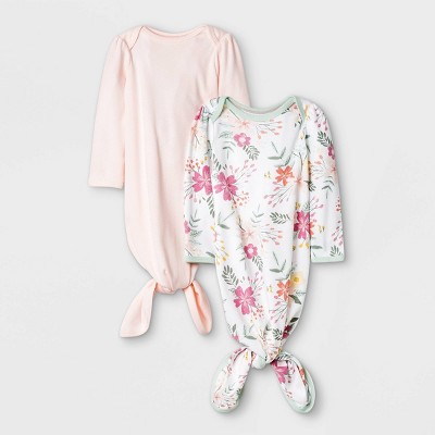 Baby Girls' 2pk Meadow Tie-Front Nightgown - Cloud Island™ White Newborn