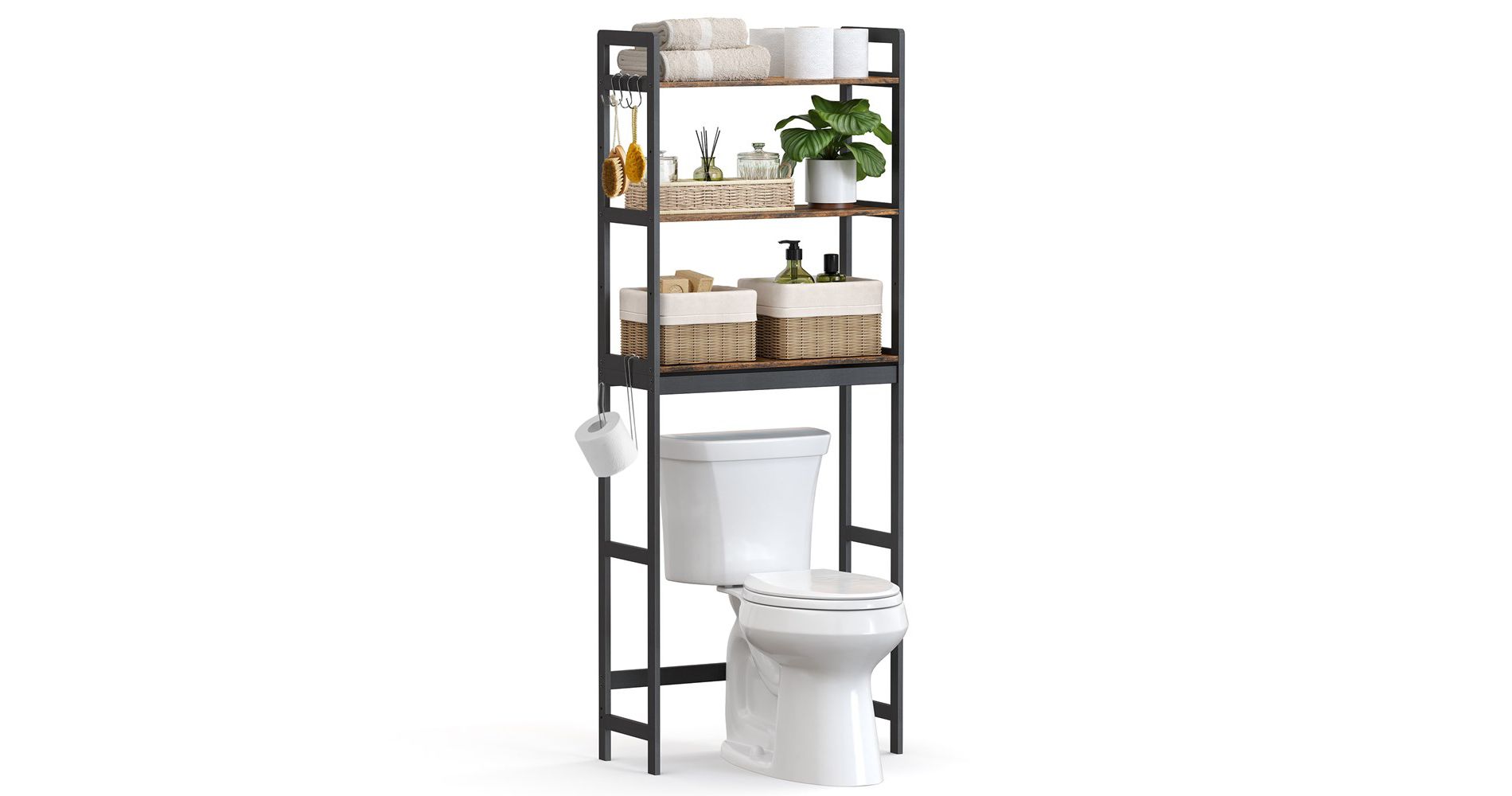 SONGMICS Over The Toilet Storage, 3-Tier Bathroom Organizer Over Toilet with Adjustable Shelves