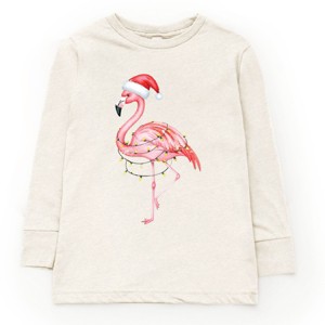 Flamingo Christmas Lights Watercolor - Youth Long Sleeve Graphic T-Shirt - 1 of 3
