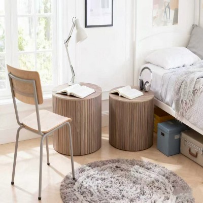 Homy Casa Set of 2 Round Nesting Coffee Tables with Cylinder Base for Living Room and Small Spaces, Walnut Finish