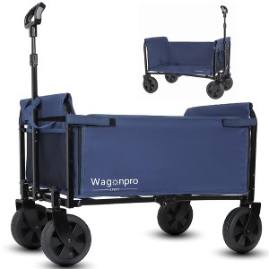 NAYSAYE Folding Wagon Trolley with Bench Seat Dog Leash Heavy Duty Design for Camping Beach and Outdoor Use, Dark Blue, 29"*18"*32.75" - 1 of 4