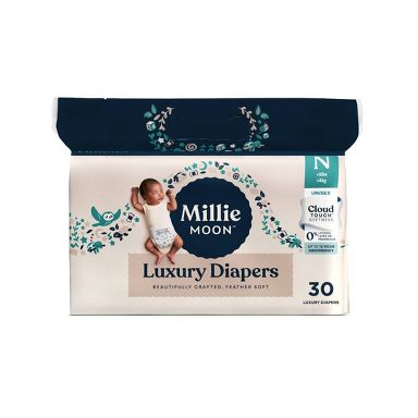 Millie Moon Luxury Disposable Diapers - Size 0 - 30ct: 4 to 10 lbs, Wetness Indicator, Hypoallergenic, Paraben-Free