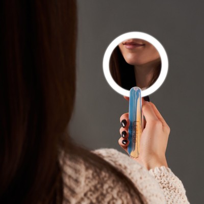 Iridescent LED Lighted Compact Makeup Mirror with Foldable Handle