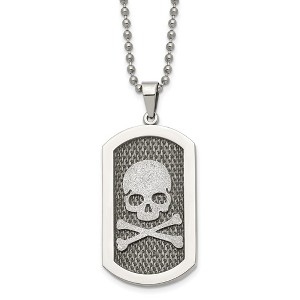 Black Bow Jewelry Men's Stainless Steel Skull & Bones Dog Tag Necklace, 24 Inch - 1 of 4
