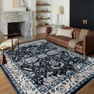 AMERLIFE Foldable Washable Medallion Area Rug, Turkish Vintage Style, Non-Slip Soft Carpet, Entryway - 1 of 4