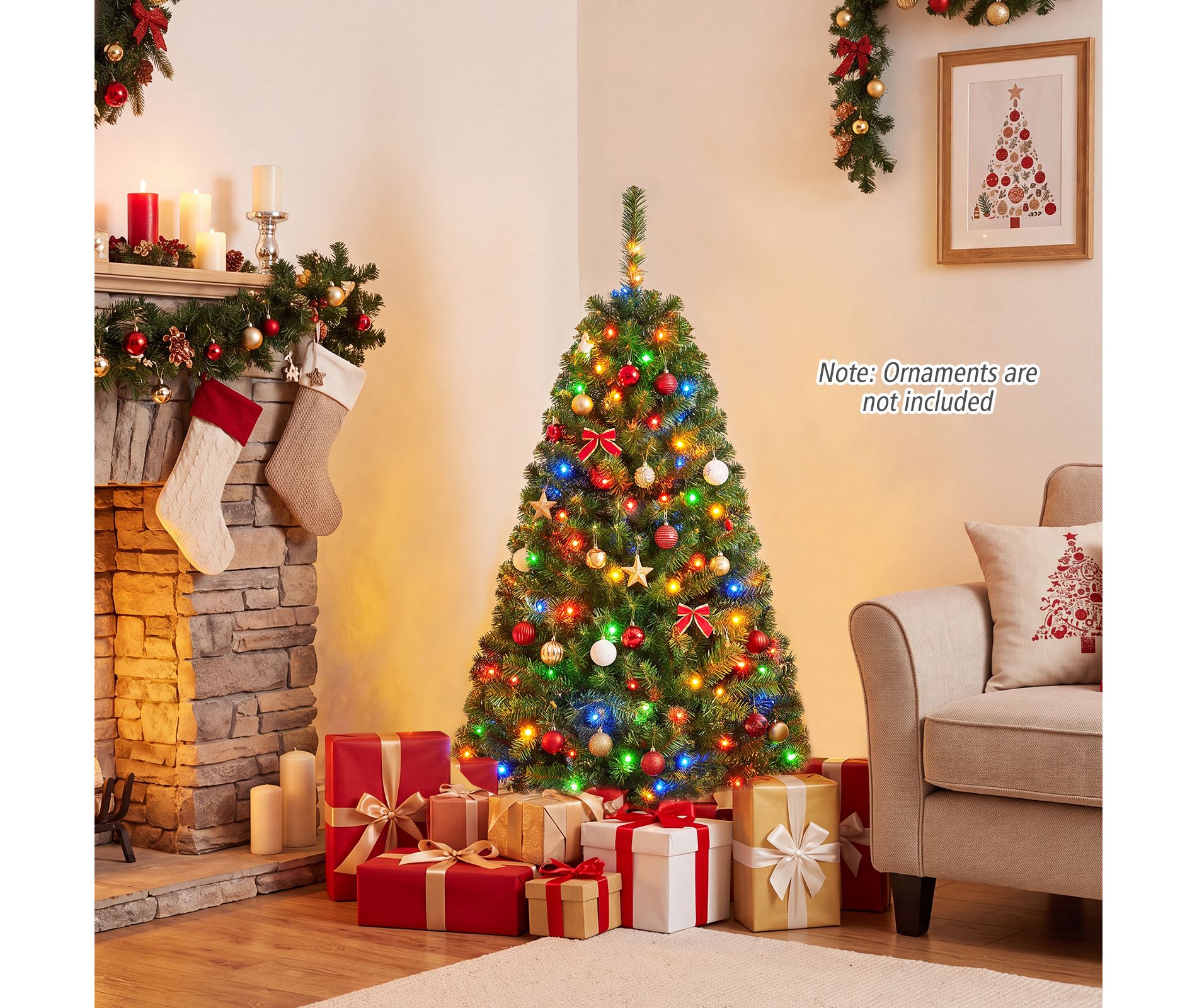Costway 4 FT Pre-Lit Artificial Christmas Tree with 296 Dense Branch Tips, 100 LED Lights