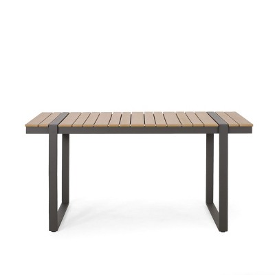 NicBex Outdoor Patio Wooden Dining Table for 4 to 6 Chairs Aluminum Frame Outdoor Furniture,62.75" W x 27.5" D x 30" H