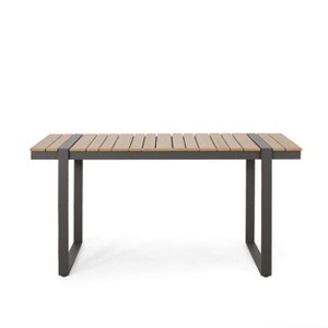 NicBex Outdoor Patio Wooden Dining Table for 4 to 6 Chairs Aluminum Frame Outdoor Furniture,62.75" W x 27.5" D x 30" H - 1 of 4