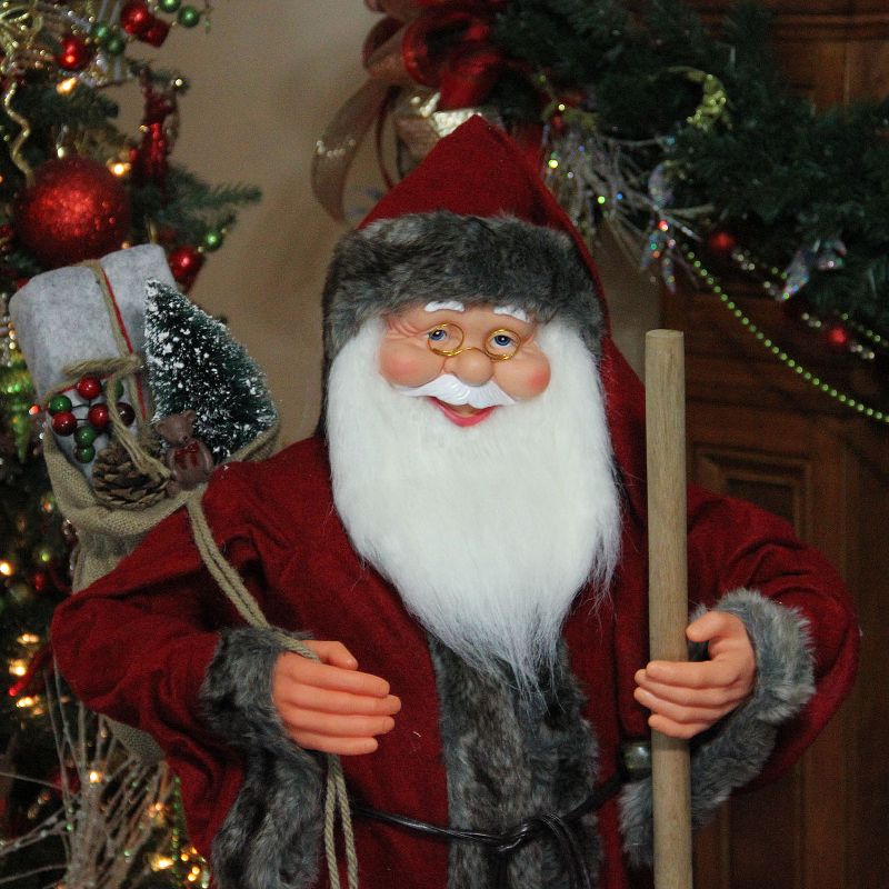 Northlight 48" Red and Brown Santa Claus with Walking Stick Standing Christmas Figure, 3 of 5