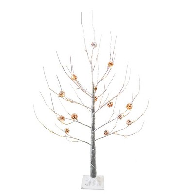 Kurt Adler 4-Foot Warm White LED Flocked Brown Twig Tree with Pinecones